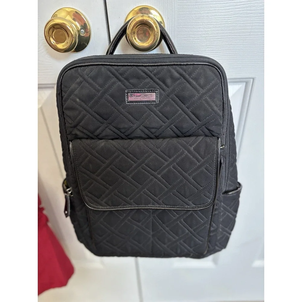 Vera Bradley Classic Black Microfiber Medium Backpack. RARE- Excellent Condition